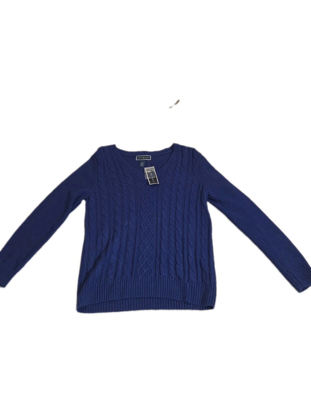 Karen Scott NWT M Cotton Blend Cable Knit Vneck Havana Blue Preppy